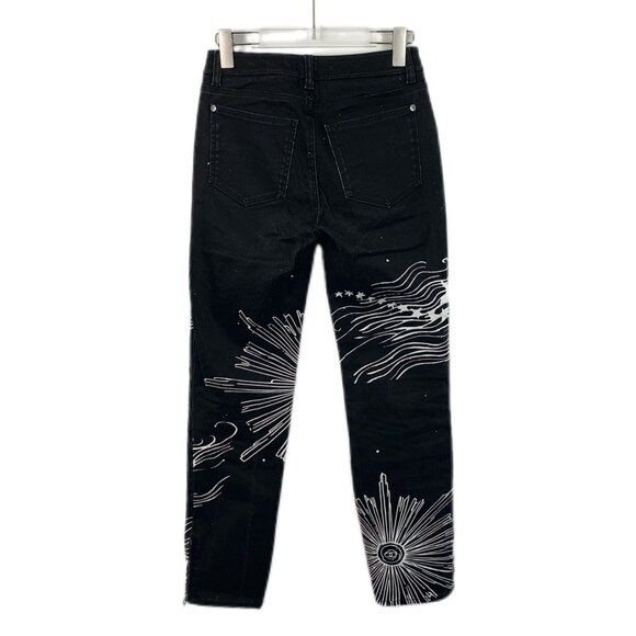 Chanel Black Straight-Leg Jeans With White Star & Cosmic Wave Print Design - Picture 2 of 8